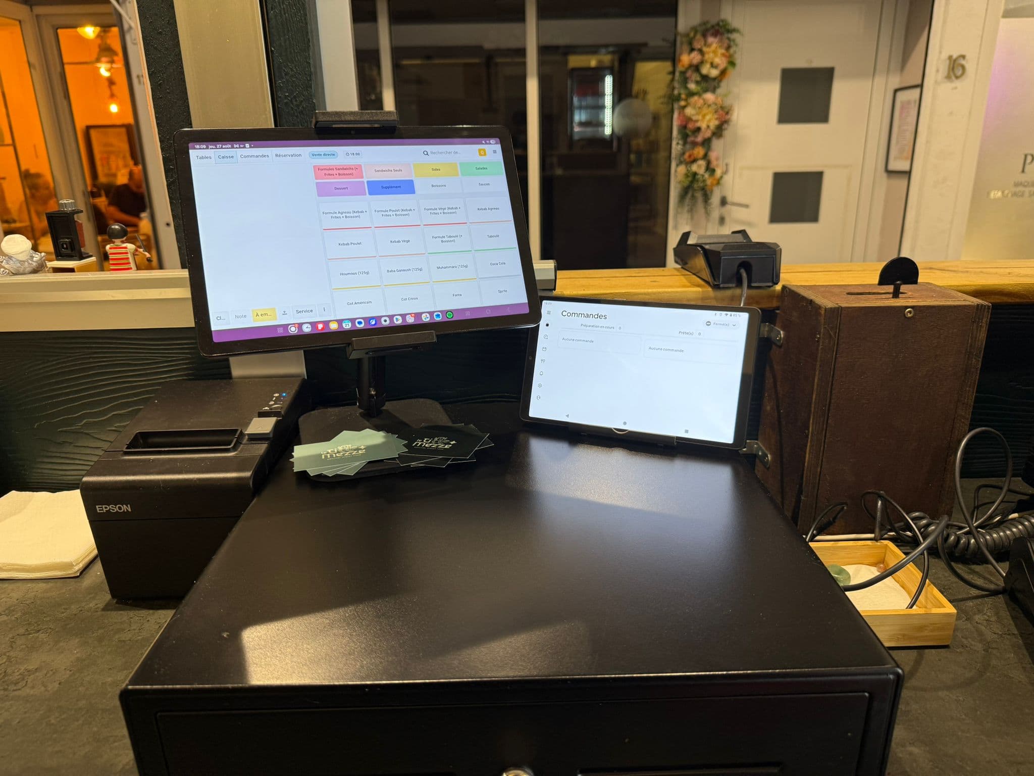 Installation Odoo POS, écran de commandes et imprimante du Ti Mezze à Saint-Gilles-les-Bains